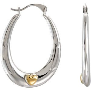 Genuine St. Anton Earrings. Sterling Silver & 14K Yellow Gold Earrings With Gold Heart 24.50 x 19.00 mm Pair. 100% Satisfaction Guaranteed.
