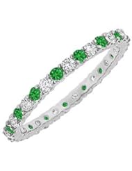 Emerald and Diamond Eternity Bangle 14K White Gold - 10.00 CT TGW