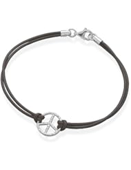 Double Strand Leather Bracelet with Peace Symbol, Sterling Silver