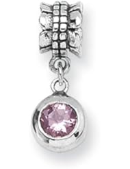 Pink CZ Round Charm in Silver for 3mm Charm Bracelets