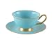 Gracie Bone China Satin Shelley 8-Ounce Tea Cup and Saucer Peacock Blue with Antique Gold Trim, Gift Boxed