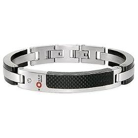 Mens Stainless Steel & Carbon Fiber Bracelet w/Diamond Accent by ROSSO