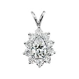 14k White Gold Created Moissanite Pendant 8x5mm 1 1/2ct - JewelryWeb