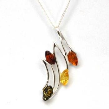 925 Silver Zig Zag Amber Pendant on 18 Chain By TOC