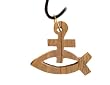 Olive Wood Fish With Cross Pendant (1.2"H)