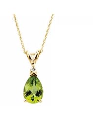 14K Yellow Gold Peridot and Diamond Necklace -- LIFETIME WARRANTY