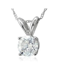 14k White Gold Solitaire Diamond Pendant Necklace (GH, SI3, 0.33 carat)