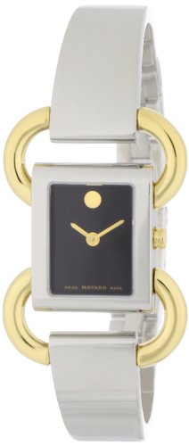 MOVADO Watch:Movado Women's 0606472 Linio Two-Tone Black Dial Bangle Watch Images