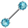 Aqua Cubic Zirconia Front Gem Nipple Barbell