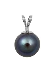 8-8.5mm Black Freshwater Pearl Pendant Round "AAA" with Sterling Silver 18" Chain in Gift Box
