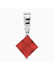 14K White Gold Princess Cut Chatham Created Ruby and Diamond Pendant -- LIFETIME WARRANTY
