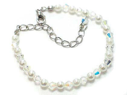 Swarovski Crystal and Synthetic Pearl Adjustable Bracelet 6 to 7.5