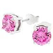 White Gold Rhodium Bonded to .925 Sterling Silver 6.25mm 3A Grade Prong Set Round Cut Pink Ice CZ Stud Earrings in Silvertone