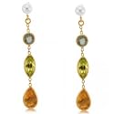 14k Yellow Gold Briolette Dangle Spring Earrings w Multi Gemstones