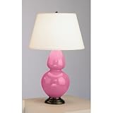 IMAGE OF Robert Abbey 1608X Double Gourd - Table Lamp, Schiaparelli Pink Glazed Ceramic Deep Patina Bronz Finish and Pearl Dupioni Fabric Shade
