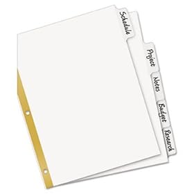 Big Tab Write-On Dividers w/Erasable Laminated Tabs, White, 5/Set