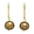 14K Yellow Gold Lever Back Earrings with Brown Cultured Freshwater Pearl Drops