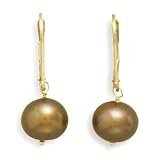 14K Yellow Gold Lever Back Earrings with Brown Cultured Freshwater Pearl Drops