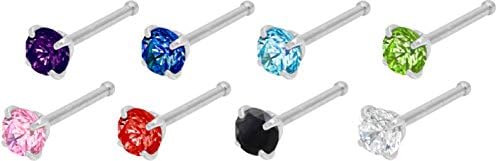 20G 316L Surgical Steel 3 mm Cubic Zirconia Crystal Nose Stud *Choose Color*