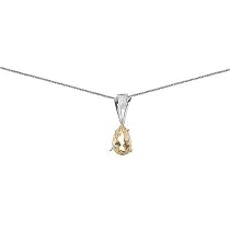 Rhodium Plated Sterling Silver 6x9mm November Birthstone Genuine Citrine Pendant on 16in Necklace