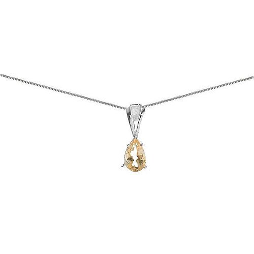 Rhodium Plated Sterling Silver 6x9mm November Birthstone Genuine Citrine Pendant on 16in Necklace