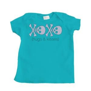 Pirate Hugs and Kisses Design Girl's Infant T-Shirt (Turquoise Blue) - 18 Months