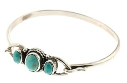 Sterling Silver Turquoise Bangle Bracelet - Face Width: 14mm
