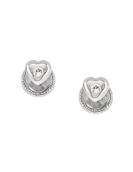 Heart Round Shape Cubic Zirconia Earrings in 14kt White Gold - Post with Back