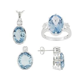27.13CTW BLUE TOPAZ AND .49CTW WHITE TOPAZ STERLING SILVER RING EARRINGS... by JTV