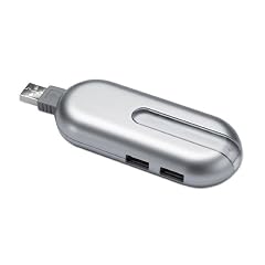 Formsch�ner USB-hub mit ausziehbarem Kabel, mit Doppelanschluss, USB 1.1., 2.0. Kompatibel, blau hinterleuchtet. F�r Windows 2000/ME/XP, mattsilber, Kunststoff, in REFLECTS-Geschenkverpackung, CE