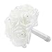 OurWarm White Crystal Roses Pearl Bridal Bridesmaid Wedding Bouquet Artificial Silk Flowers