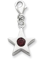Sterling Silver Red CZ January Birthstone Star Charm