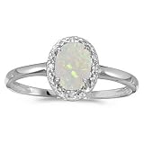 10K White Gold 0.02 ct. Diamond and 7 x 5 MM Oval Shaped Opal Ring