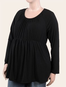 Motherhood Maternity: Plus Size Long Sleeve Scoop Neck Knot Front Maternity T Shirt