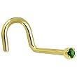 Solid 18KT Yellow Gold (May) 1.5mm Genuine Emerald Right Nostril Screw - 20 Gauge