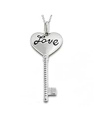Valentines Day Gifts Bling Jewelry Love Message Heart Key 925 Pendant Necklace
