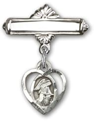 Sterling Silver Baby Badge with Guardian Angel Charm and Polished Badge Pin