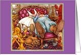 Happy Anniversary, couple sleeping, snoring, cartoon, odd perspective Card