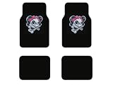 A Set of 4 Universal Fit Plush Carpet Floor Mats For Cars / Trucks - Lady Skull with Pink Bow Tie