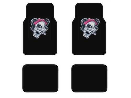 Lady Skull with Pink Bow Tie Universal Fit Plush Carpet Floor Mats