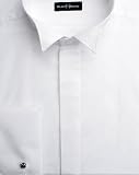 BlackNWhite - Mens Evening Dress Shirt, Wing Collar, Plain Fly Front, Double Cuff - White