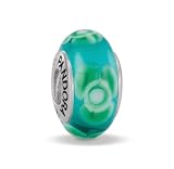 beads Pandora Damen Bead  Sterling Silber 925 Muranoglaskugel grün mit Blumen KASI 79649