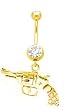 Stainless Steel Belly Ring with Clear Crystals - Dangling Gun