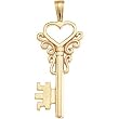14K Yellow Gold Key Heart Pendant