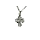 Cast Pewter 5/8" Four Way Cross Pendant with Bright Cut Accents. 18" Steel Chain.