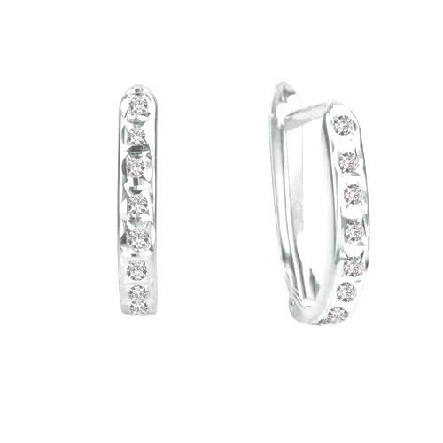 Diamond Fascination 14K White Gold Diamond Accent Hinged Oval Hoop Earrings