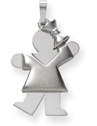 14k White Gold Puffed Girl w/Bow on Right Engravable Charm