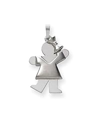 14k White Gold Puffed Girl with Bow on Right Engravable Charm