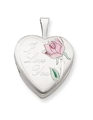 Genuine .925 Sterling Silver 16mm Satin, Enameled, D/C I Love You Heart Locket". 100% Satisfaction Guaranteed.