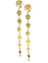 Annie Fensterstock Hanging Discs 22k Yellow Gold, Sapphire and Ruby Earrings